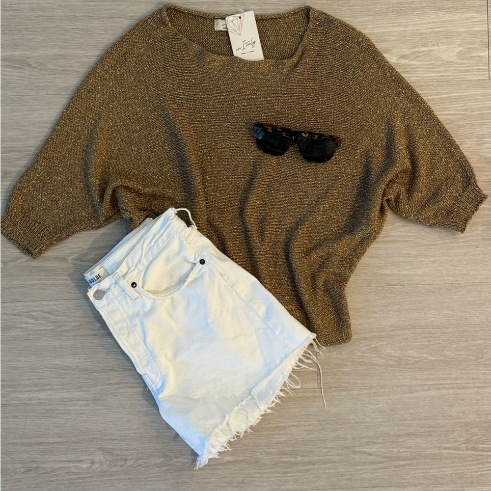 NWT Gold shimmer Knit dolman Blouse O/S $198